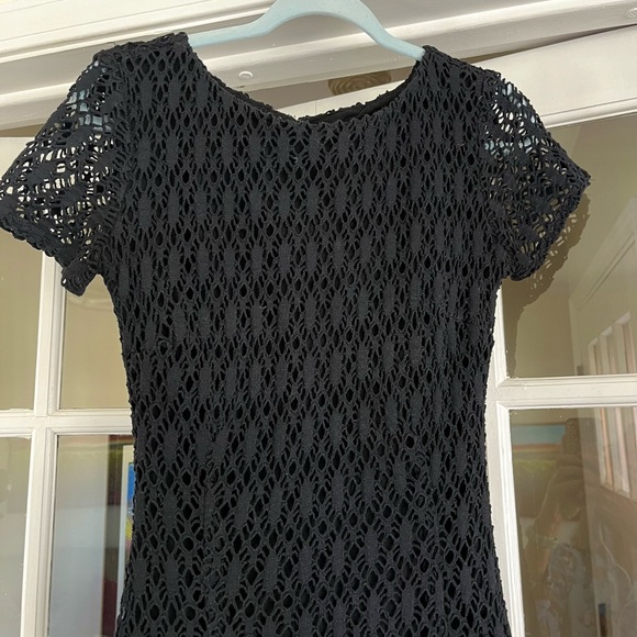Vintage Crochet Stretch Mini Dress Black Short Sleeves Size Small - Picture 3 of 8